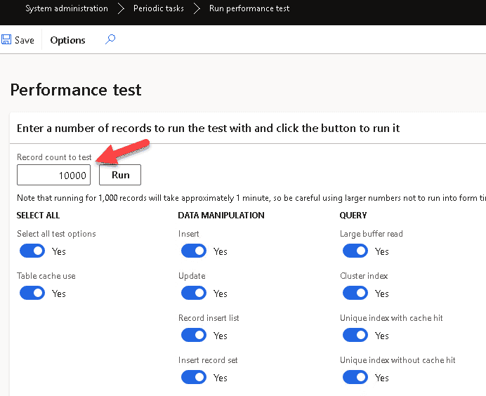 Run performance test form