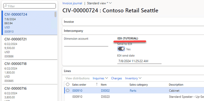 EDI Invoice form