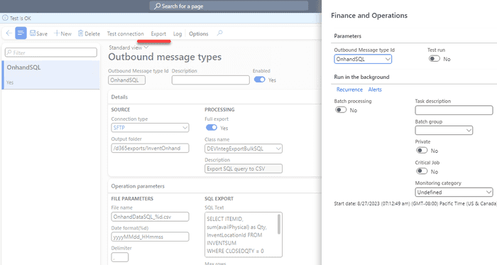 Run onhand SQL export