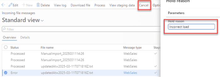 Cancel message