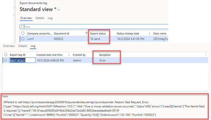 Document log errors